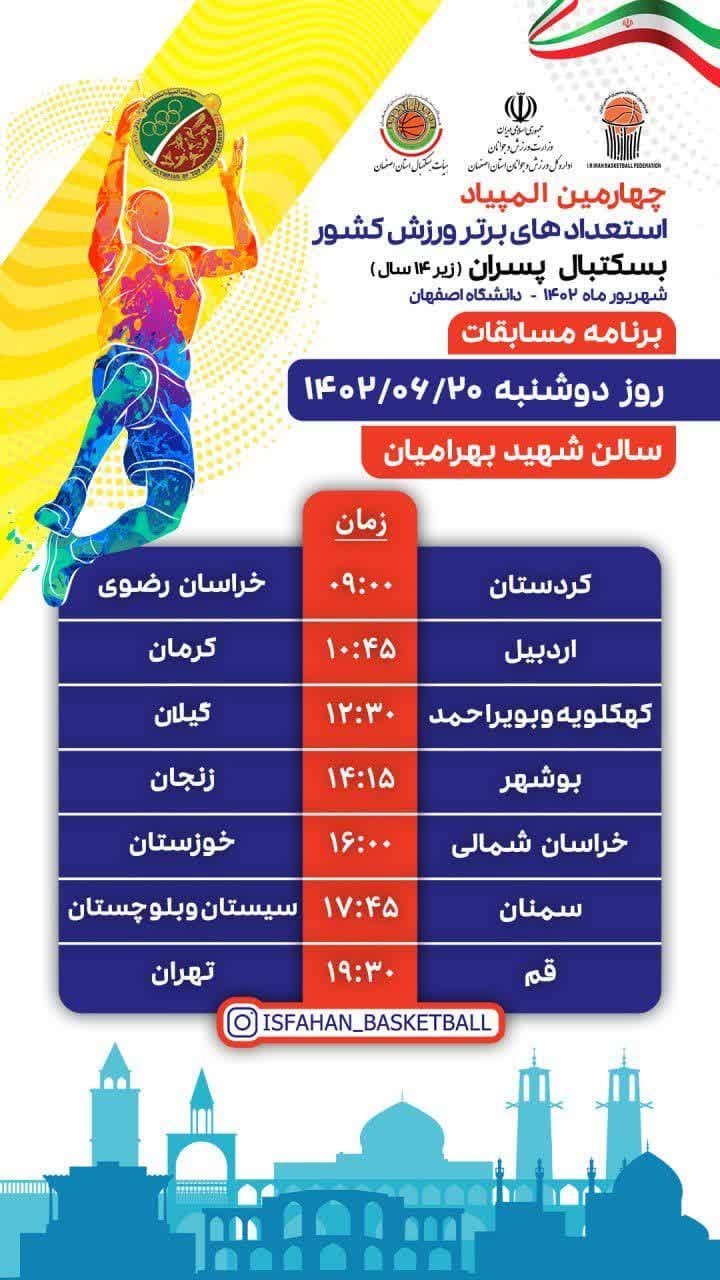  استارت مسابقات بسکتبال پسران در اصفهان